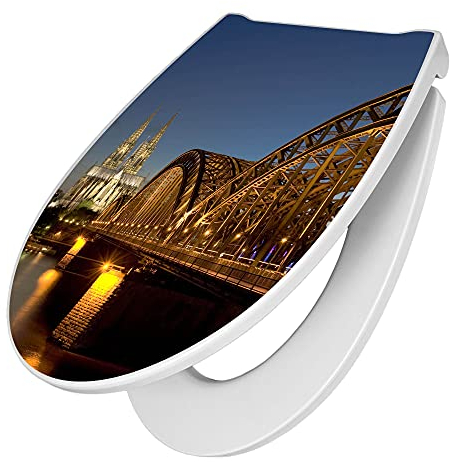 banjado Premium Toilettendeckel mit Absenkautomatik 45x38,4cm / WC Brille Soft Close/hygienischer Toilettendeckel/Klodeckel Duroplast mit Edelstahl Scharnier/Motiv Köln