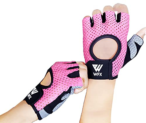 WESTWOOD FOX Weight Lifting Gloves with Wrist Wrap Support,Gym Gloves for Men and Women, Anti Slip, Breathable, Workout Training, Hanging, Pull-Ups, Dumbbell,Cycling (Pink, M)