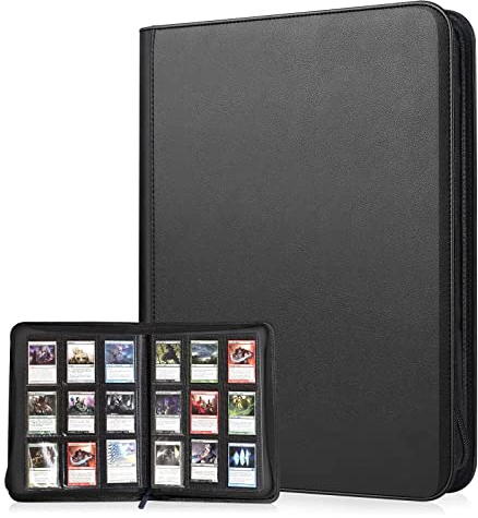 Lictin Sammelkarten Album 504 Pockets Sammelkarten Karten Hüllen，Karten Folien Trading Cards Mappe Mit Reißverschluss Und Schwarz Lederbezug