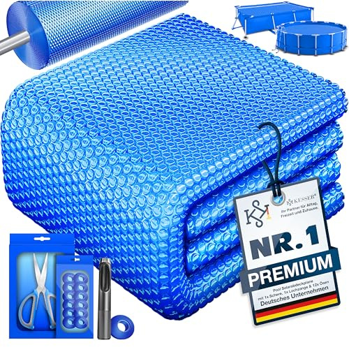 KESSER® Pool Solarabdeckplane Rund Ø 305 cm, Solarfolie 120 µm, Solarabdeckung Solarplane zuschneidbar, Poolheizung Wassererwärmung Wärmeplane, Poolsolarplane mit 1x Schere, 1x Lochzange & 12x Ösen