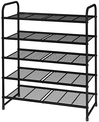 Simple Trending 5-Tier Stackable Shoe Rack, Expandable & Adjustable Shoe Organizer Storage Shelf, Wire Grid, Black