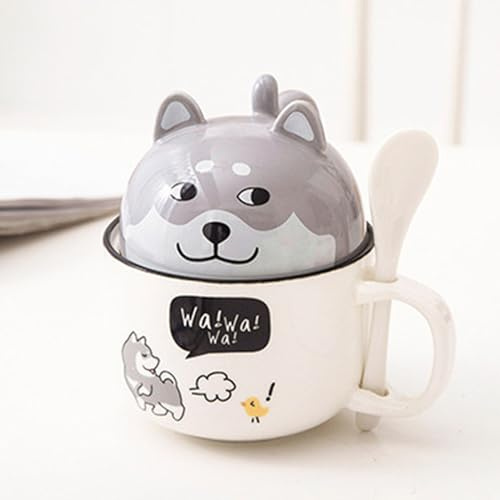 Xfeyaqlo 3D Taza Husky, Desayuno, con Cuchara y Tapa, Tazas Cafe La Tapa se Puede Utilizar como, para Té, Café, Leche