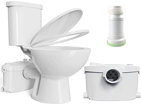 Simple Project Macerating Toilet of Upflush Toilet For Basement Toilet System, 600w Maerator Pump with 4 Water Inltes, with Toilet Bowl, Water Tank, Toilet Seat, Extension Pipe