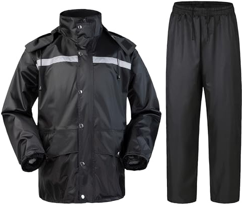 Oralidera Trajes Impermeables Hombre y Mujeres Chaqueta con Capucha y Pantalones 2 Piezas Traje de lluvia para Hombres Reflectantes Chubasquero Moto Hombre Completo
