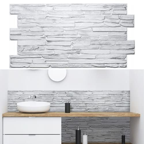 Deccart - 3D Wandpaneele Deckenplatten Deckenverkleidung Paneele PVC Wandverkleidung Wall Deko Panel Wand Panels Wandplatten Küche, Schlafzimmer, Wohnzimmer, Küchenrückwand | White Rock | 6 Stück