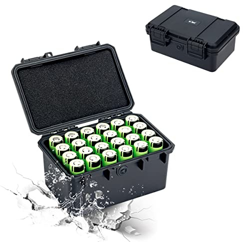 KIWIFOTOS Organizzatore di batterie per 21700, custodia rigida portabatterie con resistenza all'acqua, 24 slot per batterie con foro di blocco, contenitore per batterie antiurto