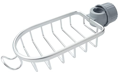 Roellgs Aluminium non-drilled kitchen sink organiser, bathroom shelf, shower storage shelf for shampoo, sponges, and loofahs (Silver)