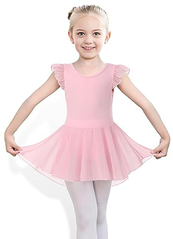 iLover Kids Girls Classic Ruffle Sleeve Tutu kirted Leotard Dress for Dance, Gymnastics and Ballet 5-6 Years Pink