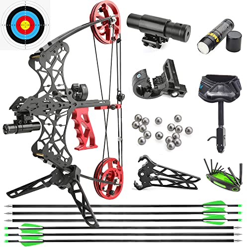 SHARROW Bogenschießen Mini Compound Bogen und Pfeil Set 35lbs Stahl Ball Dual-Zweck Compoundbogen Erwachsene Jagdbogen Compoundbogenset für Outdoor Bogen Jagd Angeln