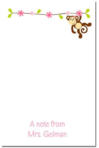 Precious Papers Personalized Pink Monkey Notepad, Monkey Gift Monkey Classroom Supplies Custom Monkey Teacher Gift For Back To School Or Teacher Appreciation