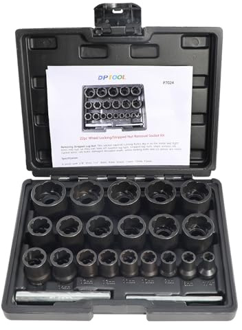 DPTOOL 22 Piece Bolt Nut Extractor Set, 1/2 and 3/8 Drive Impact Lug Nut Remover Socket Tool, Wheel Lock Removal Kit for Extracting Damaged, Stripped Frozen Nuts & Screws Twist Socket Set