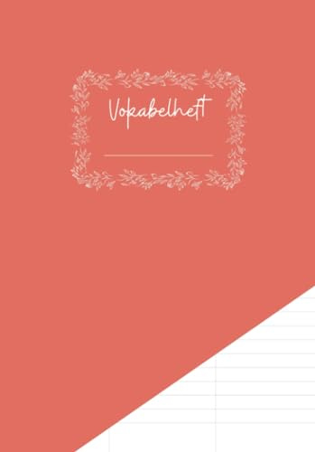 Vokabelheft für alle Sprachen (A5, liniert, 3 Spalten, Lineatur 54, 64 Seiten / 32 Blatt, glänzendes Softcover, Design: Lachsrosa, klassisch)