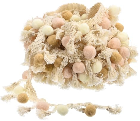 QUARKZMAN Franja de Borlas de Pom Pom de 2 Yardas, Cinta de Costura para Manualidades DIY, Accesorio para Decoración de Cortinas, Ropa y Cojines, Color Beige