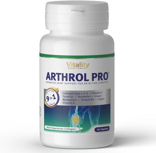 ARTHROL PRO Gelenkkapseln Hochdosiert I 9-in1-Multi-Aktiv-Komplex ohne Zusatzstoffe Arthrose, 60 Kapseln, Gelenkschmerzen, Knorpelaufbau, Kollagen, Kurkuma I Vitality Nutritionals by VitaminExpress
