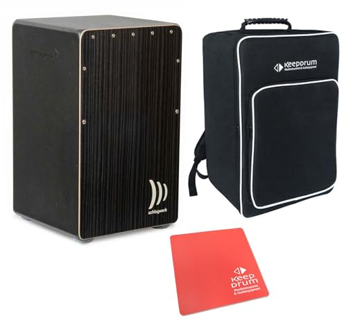 Schlagwerk CP91 Cajon Rudiments Hard Coal Stripes + keepdrum Sitzpad rot + Tasche