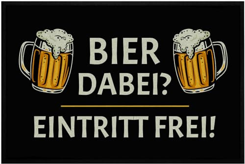 OM3® lustige Fußmatte mit Spruch - Bier dabei Eintritt frei! - Geschenkidee für Männer - Biertrinker - rutschfest & waschbar - 60x40cm -
