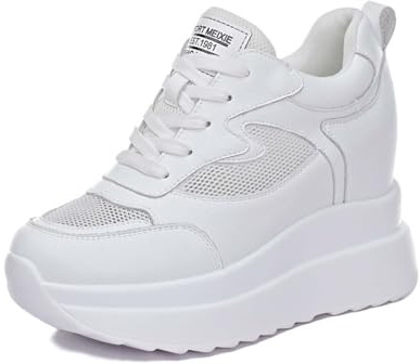 MIXSEN Baskets à Semelles Compensée de 10cm Chaussures en Cuir Compensés Sneakers Talons Wedge Outdoor Casual