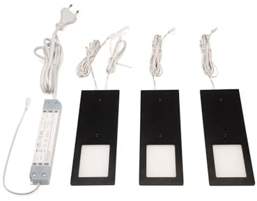 L&S Unterbauleuchte LED Schrankbeleuchtung 3 Stück Neutralweiß Touch-Dimmfunktion schwarz seidenmatt, 5995444