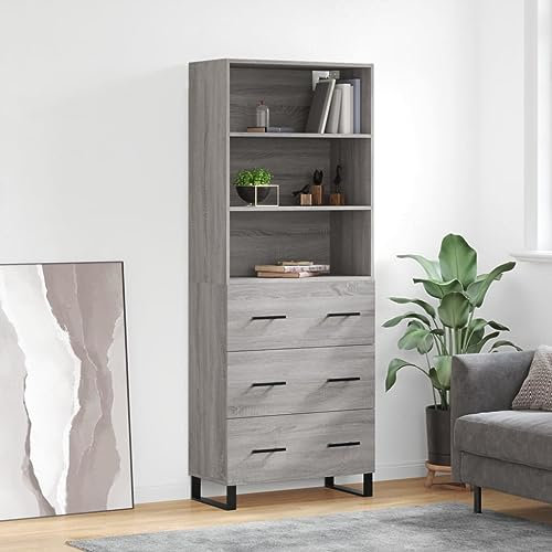 HETFTJN Highboard, Apothekerschrank Kommode Wohnwand Büroschrank Geeignet für Badezimmer Wohnzimmer Schlafzimmer Office Grau Sonoma 69,5x34x180 cm Holzwerkstoff