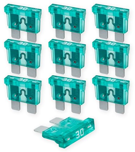 30A KFZ Sicherungen Set 10 Stück für 5V 12V 24V 32V | 19mm Standard Größe | Stecksicherungen für Boot, Motorrad, Wohnmobil & Roller | Autosicherungen als Flachsicherungen ATO Ersatzsicherungen - Grün
