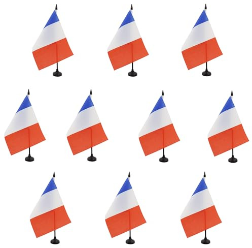 AZ FLAG 10er-Set Tischflaggen Frankreich 21x14 cm Kunststoffsockel | Für innen Französische Tischflagge France genähte Ausführung mit verstärkten Kanten mit Kunststoffstab 100D Polyester