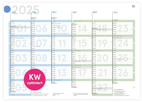 weekview Tafelkalender 2025 mit genialer Wochenstruktur DIN A4 farbig, Tafelplaner mit Feiertagen, Jahreskalender, Wandkalender | 12 Monate mit klarer Kalenderwoche