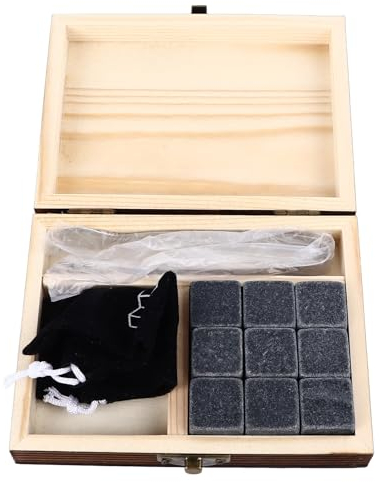 Leapiture Whiskey Chilling Stones Beverage Cooling Rocks Whiskey Ice Cubes Pine Box Chilling Rocks Whiskey Stone Set Drink Cooling Stones Quick Drying Whisky Stones