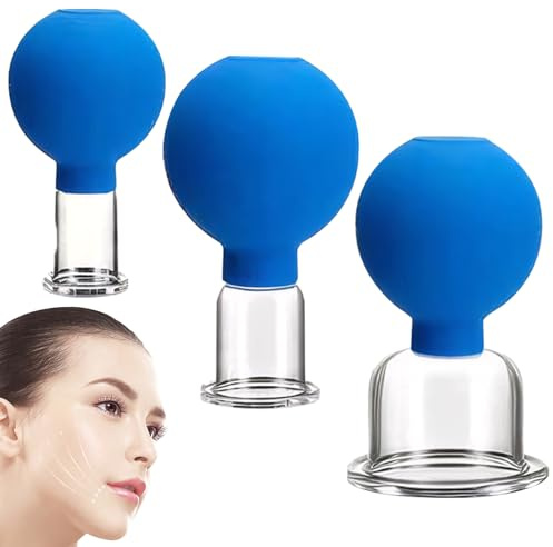 Coupage facial Ensemble pour le visage, 3PCS 3 Taille Aspiration faciale, œil réutilisable ＆ Ensemble de ventouses pour le visage, thérapie de coupe anti-cellulite en plastique Ensemble pour le massa