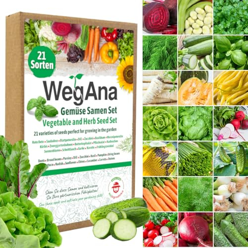 WegAna 21 Sorten Gemüse Samen Set Gemüse Saatgut für Gewächshaus Anzuchtset Garten Gartengemüse Kräutersamen Geschenke für Gartenliebhaber Zucchini Gurken Radieschen Gurke
