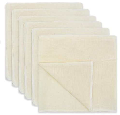 Passiertuch 6 Stück 50x50cm Cheesecloth,Wiederverwendbar Käsetuch,Ungebleichte Reine Baumwolle Käsetuch mit Kante Ordentlich, Filtertuch für Selbstgemachte Käse,Nussmilch,Saft,Gemüsesaft