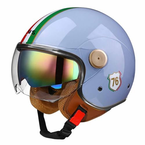 Motorradhelm Halbschalenhelm Mit ECE Zulassung Jethelm 3/4 Deutscher Stil Halbhelme Totenkopf Kappe Helm Mit Visier Offener Motorrad Cruiser Roller Cool Helm Für Herren Damen 17,M:57-58CM