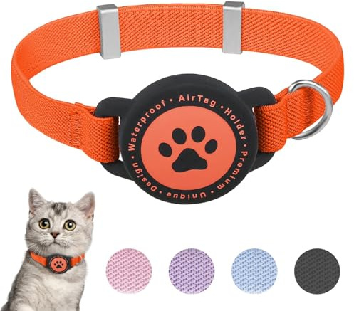 Airtag Katzenhalsband, Dehnbares Kätzchenhalsband mit Apple Air Tag Halterung, Leicht und Bequem, Ultra Elastische GPS Katzenhalsbänder für Katzen, Kätzchen und Welpen (Orange)