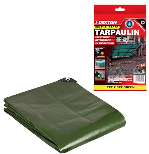 Dekton Tarpaulin 12ft x 8ft | 200 GSM Pro Rubber Reinforced with Corner Eyelets | Heavy-Duty Green Cover for Ultimate Protection | Ideal for Construction, Camping and Outdoor Activities