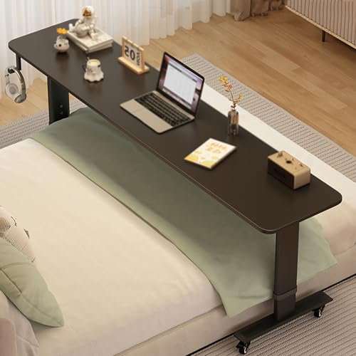 Höhenverstellbarer Überbetttisch mit Rollen für King-Size-Bett, mobiler Kreuzbett-Schreibtisch für Zuhause und Schlafzimmer