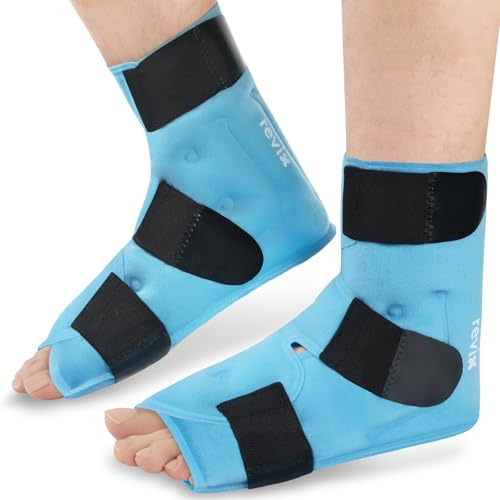 REVIX Poche de glace cheville, Compresse froide gel réutilisable, 2 Packs | Poches froides cheville et design enveloppant, 3 sangles ajustables pour pied talon et usage quotidien actif, lot de 2