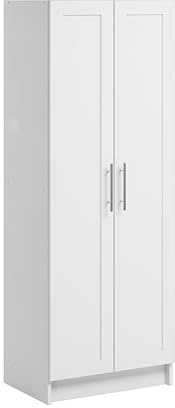 Prepac Elite Plus 24 Wide Storage Accent Cabinet with Panel Doors, White Storage Cabinet, Bathroom Cabinet, Pantry Kitchen with 3 Shelves 16.75 D x 24 W x 65 H
