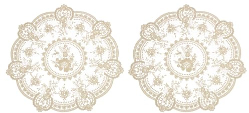 QUARKZMAN 2Pcs Napperons Rétro en Dentelle, 13x13inch Ronds Doilies Crochet Français Délicats Napperon Brodé pour Table De Décoration Maison, Marron