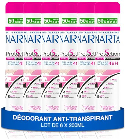 NARTA - Deodorant dam - skydd 5 mot perspirant integrerad effektivitet spray 48 timmar - uppsättning med 6 x 200 ml