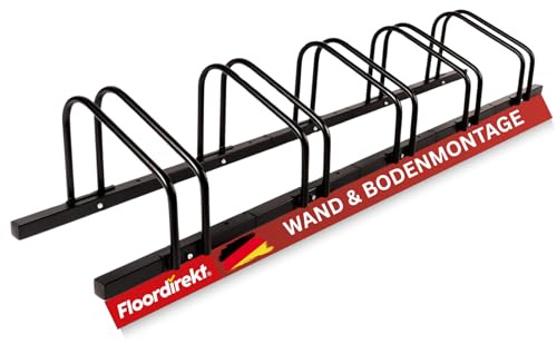 Floordirekt Ståll för 5 cyklar med däckbredder upp till 55 mm, stålståll för cyklar för golv eller väggmontering, 170 x 33 x 26,5 cm (svart)