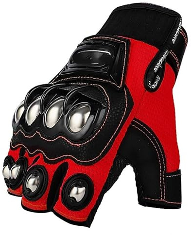 CAFFEN Guanti Moto Guanti da Motociclista Unisex da Uomo e da Donna, Estivi, Traspiranti, protettivi, a Mezze Dita, Sportivi, da Motociclista Guanti da Moto(Red Half,M)