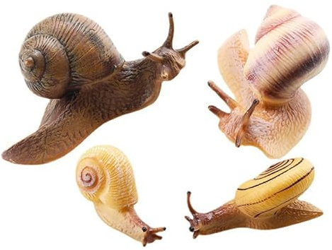Supvox 4 Stück Realistische Schnecken Figuren - Pädagogisches Tiermodell Set für Kinder - Naturgetreue Schnecken-Spielfiguren für Biologie-Unterricht, Tortendeko und Partys - Braun & Gelb