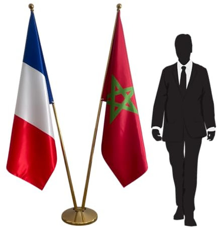 Drapeaux France et Maroc avec mâts et pied. Code CN8-FR-MA