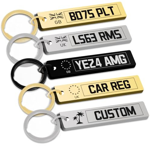 Personalised Number Plate Keyring, Custom Car Registration Keychain, Mini UK Car Keyring, Laser Engraved License Plate with Logo, Gift for Men Boyfriend Fathers Day, Just passed New Car Accessory