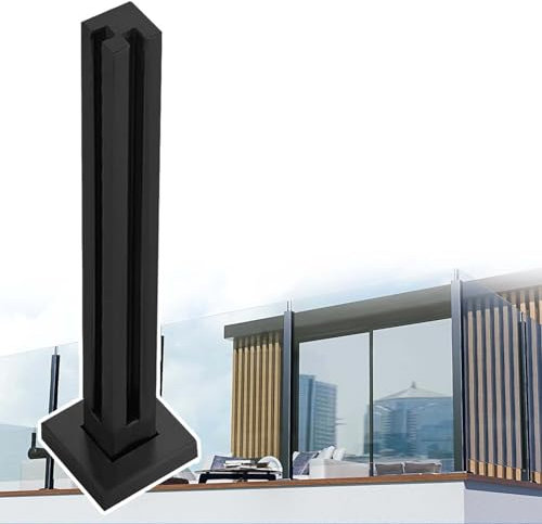 barandilla de cristal, Sistema de barandilla de vidrio for cercas de patio, balcón, porche y piscina, pilar de abrazadera de vidrio cuadrado for escaleras interiores(Black corner Post,100cm(39 3/8))