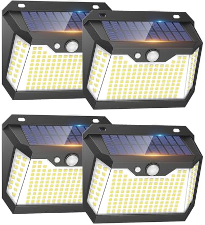 Philosun 4 Paquete Luces Solares LED Exterior Auto ON&OFF, 3 Modos Luz Solar Exterior con Sensor de Movimiento IP67 Impermeable Lampara LED Solar para Jardin, Patio, Luz Blanca Fría