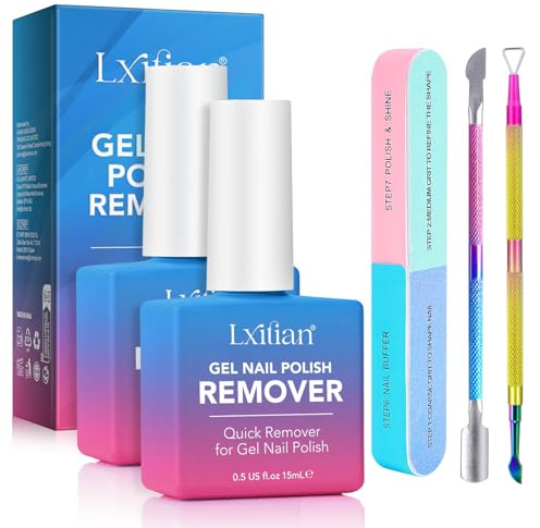 Nagellackentferner Für Gelnägel 15ml X2,Gelnägel Entferner Shellac Remover,Gel Nail Polish Remover,Nagellackentferner kommt mit Nagelschaber, Nagelhautschieber und Nagelfeile