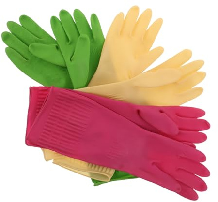 WOFASHPURET 3 Pairs Thickened Dish Cleaning Gloves with Extended Cuff Non Slip Reusable Protective Mitts for Household Kitchen Laundry Bathroom Pet Care and Car Washing Tasks