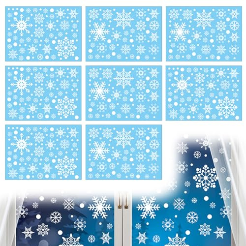 480 Stück Weihnachts-Fensteraufkleber, Schneeflocken Fensterdekoration mit 12 Blatt - Weiße Schneeflocken Ornamente für Fenster Christmas Decoration, Wiederverwendbare Fensterbilder Winterdeko Innen