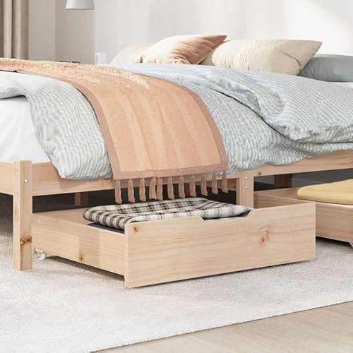 Eleganz Bettschubladen mit Rollen 2 Stück 75x55x17 cm aus massivem Kiefernholz (unbehandelt) - Praktische Aufbewahrungslösung fürs Wohnzimmer