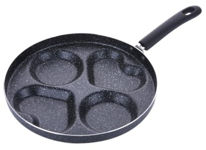 DECORNIJIA Four-Hole Heart Shape Frying Pan 28cm Maifan Stone Non-Stick Egg Steak Pancake Maker for Gas Stove and Induction Cooker Breakfast Cooking